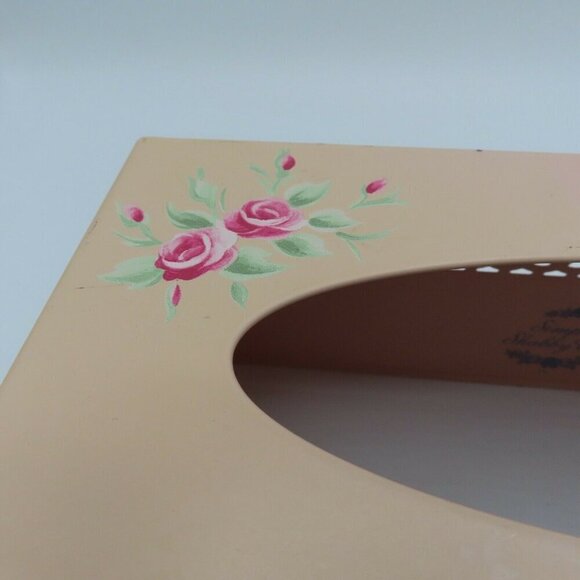 Simply Shabby Chic Tissue Box Cover Pink Rose Flower Floral Metal Rachel Ashwell - Picture 2 of 10